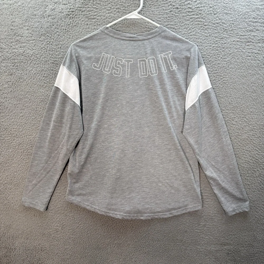 Nike Shirt Womens Small Gray‎ White Dri Fit Long Sleeve Small Swoosh Athleisure
